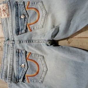 Joey True Religion Light Blue Distressed Flare Jeans 31 Inseam